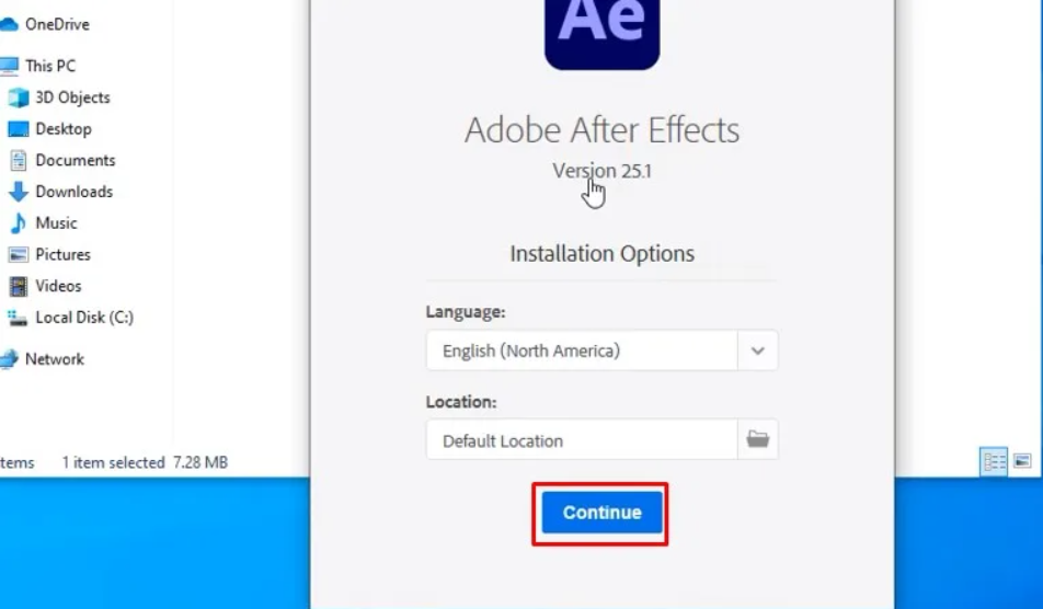 cài đặt After Effects 2025