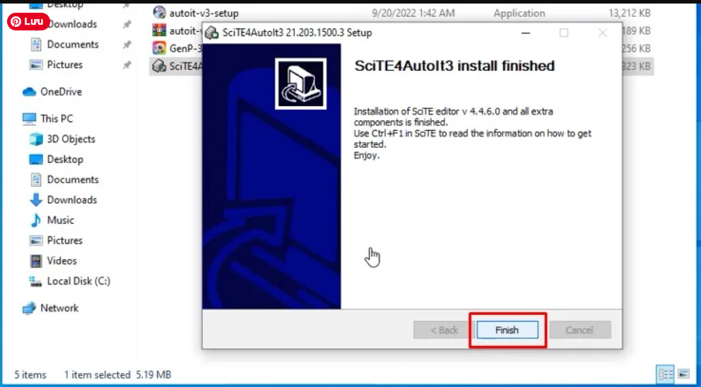 hoàn tất cài đặt SciTE4Autoit3